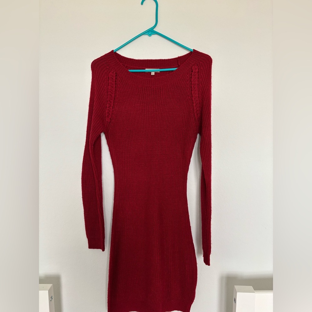 Burgundy Long Sleeve Mini Dress